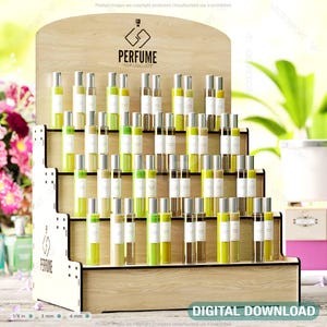Opberger parfummonster, opbergrek etherische olie, displaystandaard, parfumhouder lasergesneden 44 flessen digitale download |#465|
