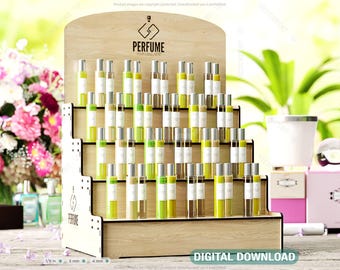 Perfume Sample Organizer, Essential Oil Storage Rack, Display Stand, Pefume Holder Laser Cut 44 Bottles Digital Download |#465|