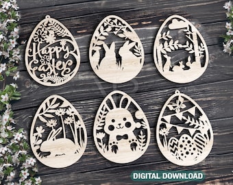 Easter Ornaments Laser Cut Files Egg SVG bundle, Floral 6 Elements Digital Download |#190|