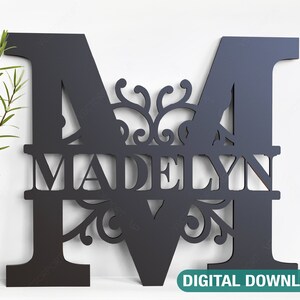 Floral Split Regal Monogram Alphabet Letters Laser Cut Name Sign Customizable Personalized Template Digital Download |#153|