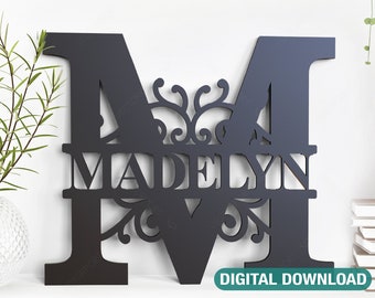 Floral Split Regal Monogramm Alphabet Buchstaben Laser geschnitten Namensschild anpassbare personalisierte Vorlage digitaler Download |#153|