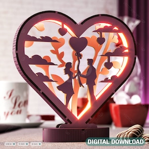 Sinfonia do Amor: Abajur artístico para o Dia dos Namorados - Luz LED 3D, Abajur cortado a laser, Abajur em formato de coração Download digital |#372|