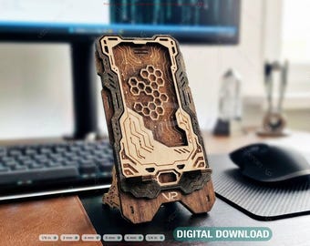 Futuristic Phone Stand SVG | Laser Cut Phone Holder | Sci-Fi Phone Dock | Wooden Phone Stand File Laser Cut Stand Digital Download |#702|