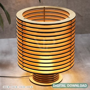 Dekoracyjna nowoczesna lampa stołowa z cylindra, drewniana, wycinana laserowo, lampa biurkowa, plany wektorowe, pobieranie cyfrowe SVG DXF |#217|
