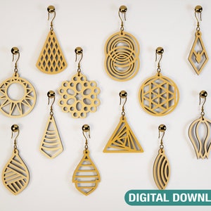 Luxury Elegant Geometric Earrings Craft Jewelry Pendants Set laser cut Cut Files, Glowforge Cut Files Digital Download |#020|