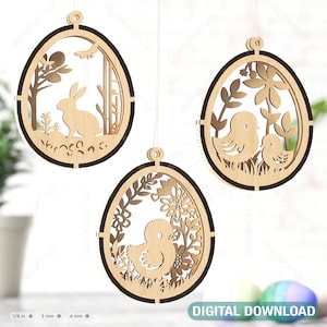 Osterei hängende Ornamente Laser geschnittenes Ei Kaninchen SVG Schichtdekor, Floral Bunny Multilayer Digital Download |#359|