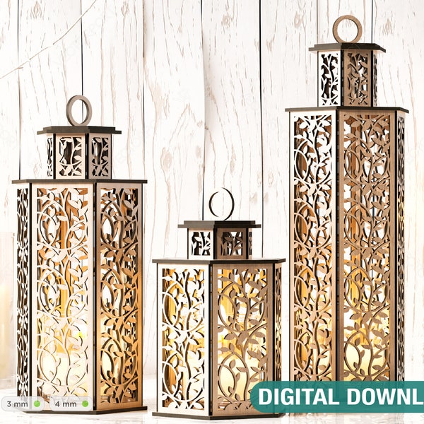 Wooden Wedding Decoration Lantern Laser Cut Centerpiece Night Light Lampshade Table Candle Holder SVG Digital Download |#132|