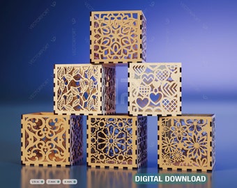 Decorative Laser Cutting Wooden Box Geometric Ornamental Gift Box Candle holder template Wedding Digital Download | SVG, DXF |#062|