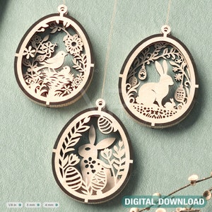 Osterei hängende Ornamente Laser geschnittenes Ei Kaninchen SVG Schichtdekor, Floral Bunny Multilayer Digital Download |#360|