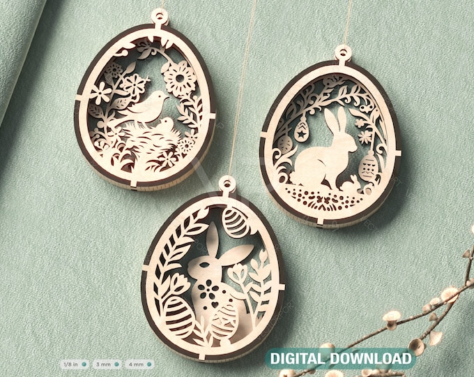 Easter Laser Cut Files Rabbits SVG Layered Bundle, Floral Bunny ...