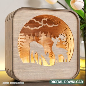 Hölzerne Nachtlampe Reh Wald Szene Multilayer Schaukasten Laser Cut Lampenschirm Tischlicht Digital Download |#114|