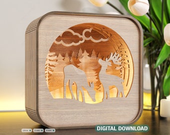 Wooden Night Lamp Deer Forest Scene Multilayer Shadowbox Laser Cut Lampshade Table light Digital Download  |#114|