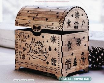 Rustic Christmas Chest | Laser Cut Wooden Gift Box | Engraved Holiday Storage Digital Download |#668|