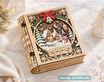 Christmas Book Box SVG Personalized Wooden Gift Box Digital Download |#743|