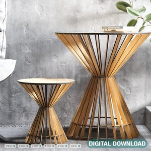 Elegante mesa de centro de madera moderna en dos tamaños diferentes Descarga digital cortada con láser /#216/