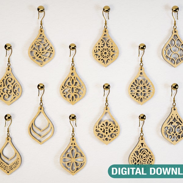 Floral Geometric Earrings decorative Craft Jewelry Pendants Set laser cut Cut Files, Glowforge Cut Files Digital Download |#007|