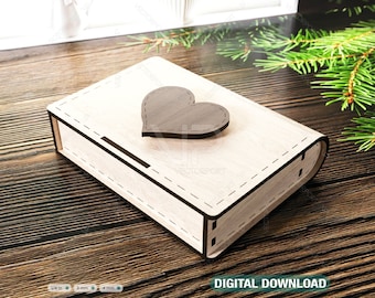 Book Shape Wooden Gift Box with lock Laser cut Card Case Favor Box Digital Downloads | SVG Digital Download |#157|