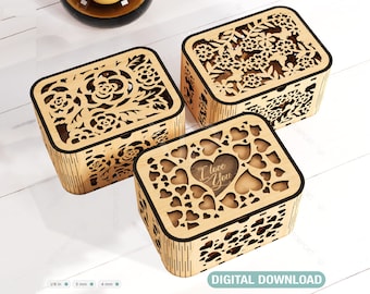 Decorative Wooden box with Flowers & Heart Pattern laser cut file Jeweler case Wedding Birthday box Mother’s Day Box Digital Download |#220|