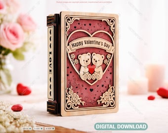 Customizable Valentine Wooden Book Box – Laser Cut Love Keepsake Box with Romantic Engraved Cover Digital Download |#680|