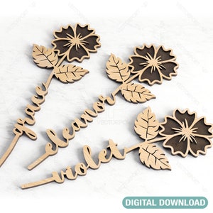 Tropische Blumen Laser Cut Out Kunst Valentinstag Acryl Holz Personalisierte Blume mit Namen bearbeitbare Schnittdateien Digitaler Download |#034|