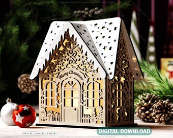 Winter Wonderland Christmas Village: Snowy Miniature House - New Year Scene Laser Cutting Digital Download |#498|