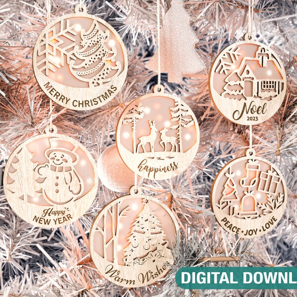 Customizable Christmas balls Tree Decorations Craft Hanging Bauble wood carving stencil laser cut templates Digital Downloads  |#146|