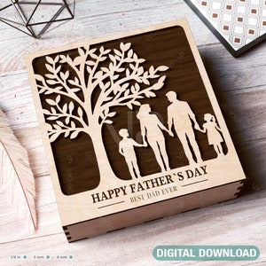 Vatertag gravierte Geschenkbox - Papa & Mutter/Sohn/Tochter Themed Laserschnitt SVG-Vorlage, Kartenetui Favor Box Digitale Downloads |#424|