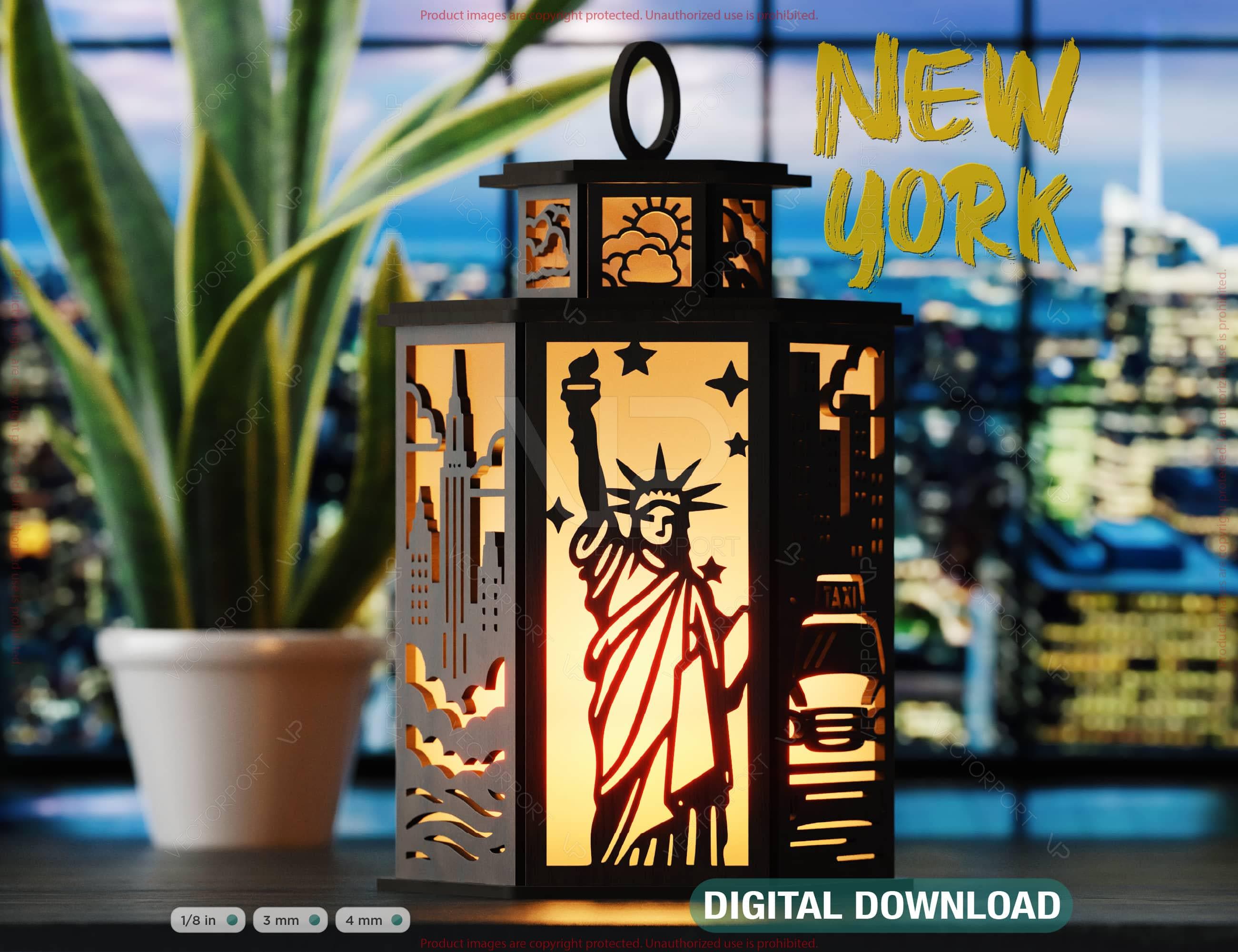 New York City Laser Cut Table Lamp Panels – Statue of Liberty, Skyscrapers  \u0026 Taxi NYC Skyline Light Box SVG Digital Download |#572| - Etsy, image size:2601x2001