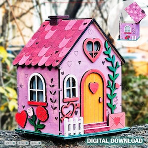 3D Wooden Valentine Love House Gift Box | Money Box, Tea Light Holder, Wedding & Anniversary Décor Digital Download |#669|