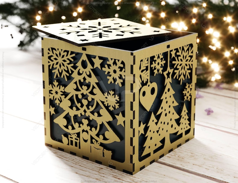 Holiday Ornament Keepsake Box Christmas Laser Cut Box Wooden Gift Box