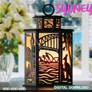 Sydney Laser Cut Table Lamp Panels – Opera House, Harbour Bridge & Koala Australia Cityscape Light Box SVG Digital Download |#575|