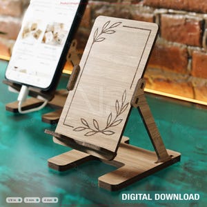 Modern Minimalist Phone Stand | Laser Cut SVG File | Mobile Holder, Wooden Desk Phone Dock – Digital Download |#591|