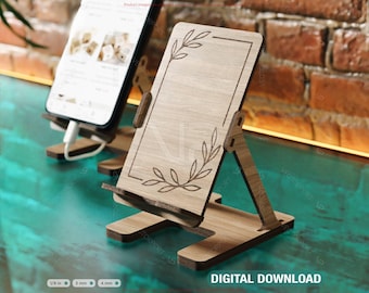 Modern Minimalist Phone Stand | Laser Cut SVG File | Mobile Holder, Wooden Desk Phone Dock – Digital Download |#591|