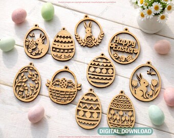 Easter Ornament Bundle | 25 Laser Cut Easter Ornaments SVG | Bunny Egg Chick Basket Digital Download |#701|