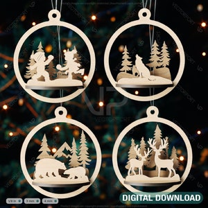 Adorno de Navidad de madera 3D, adorno de árbol cortado con láser, adorno de bola de Navidad de Año Nuevo Corte láser SVG Descarga digital /#448/