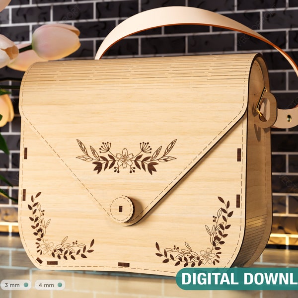 Pochette en bois découpée au laser, sac en bois, sac à main, sac à main en téléchargement numérique SVG |#243|