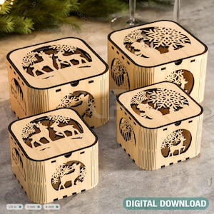 Modèle de Noël boîte décorative en bois coffret cadeau du nouvel an découpé au laser écrin de bijouterie téléchargement numérique |#323|
