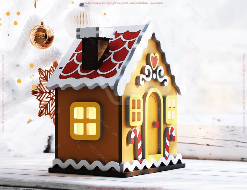 Gingerbread House Laser Cut 3D Christmas Cottage SVG Holiday Miniature ...