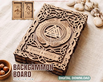 Viking Backgammon Set SVG | Norse Tavla Board Game Box Laser Cut Folding Game Case Dice Digital Download |#718|