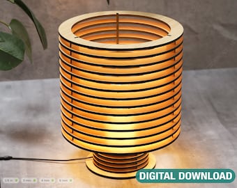 Dekorative moderne Zylindertisch-Holzlampe, lasergeschnittene Schreibtischlampe, Vektorpläne, digitaler Download SVG DXF |#217|