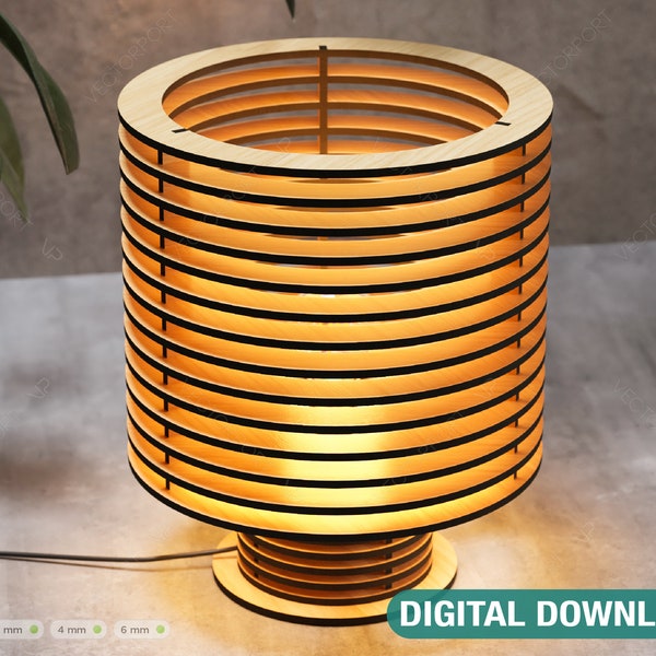 Decorative Modern Cylinder Table Wooden Lamp Laser Cut Desk Lamp Vector plans Digital Download SVG DXF |#217|