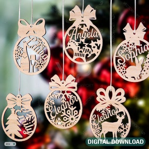 Decorazioni personalizzate per l'albero di palline di Natale con ciondoli artigianali con nome, palline appese, modelli artistici in carta, file tagliato, download digitale /#096/