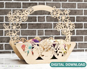 Decorative Laser Cut Wooden Easter Basket Laser cut Egg Bowl SVG files cnc template laser cut Digital Download |#201|