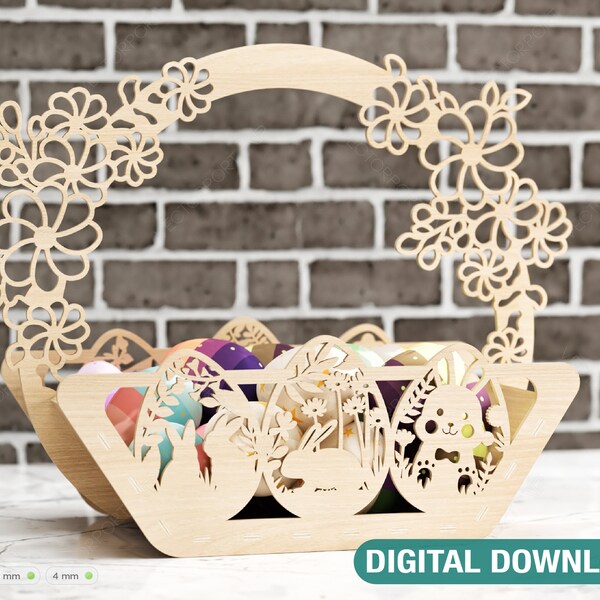 Decorative Laser Cut Wooden Easter Basket Laser cut Egg Bowl SVG files cnc template laser cut Digital Download |#201|