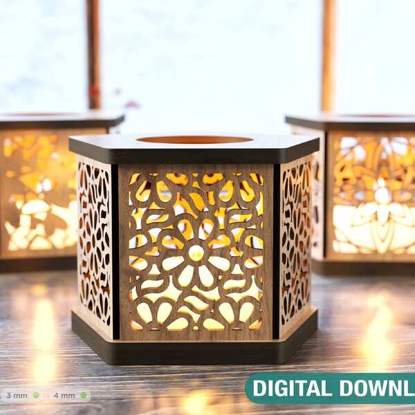 Candle Holder Laser Cut Lamp plywood Tea light Lantern Votive Gift  Wooden table Lamp Lantern Digital Download SVG |#165|