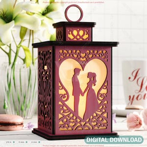 Zeitlose Romantik: Laser-Cut Kerzenhalter - Braut & Bräutigam 3D Teelicht Laterne Hochzeit Tischdeko Digital Download |#540|
