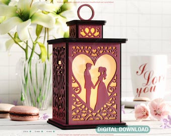 Tidlös romantik: Laserskuren ljusstake - Brud och brudgum 3D-ljuslykta Bröllopsbordsdekor Digital nedladdning |#540|