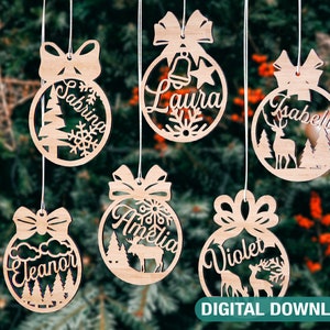 Personalized Christmas Balls Tree Decorations with Name Craft Pendants Hanging Bauble Paper art templates cut file Digital Download |#100|