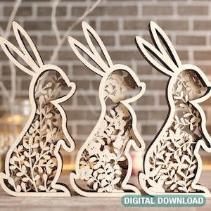 Fichiers de Pâques découpés au laser SVG lapins en couches, téléchargement numérique multicouche Floral Bunny | # 207|