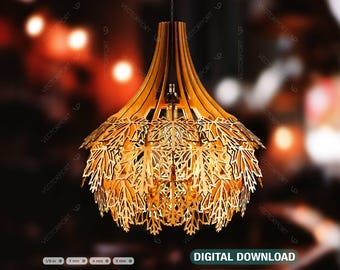 Maple leaves Hanging wooden chandelier lamp shade Pendant light template svg laser cut plywood Cut Files Digital Download |#036|